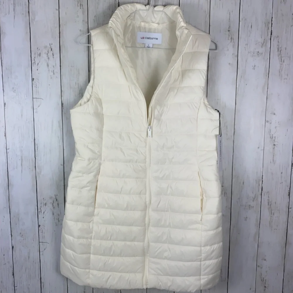 Liz Claiborne Quilted Puffer Vest Jacket Cream Ivory Women’s Sz S NWT - Picture 3 of 8